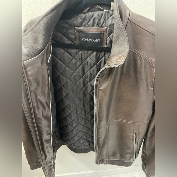 New Calvin Klein Mens Moto Leather Jacket - Picture 5 of 10